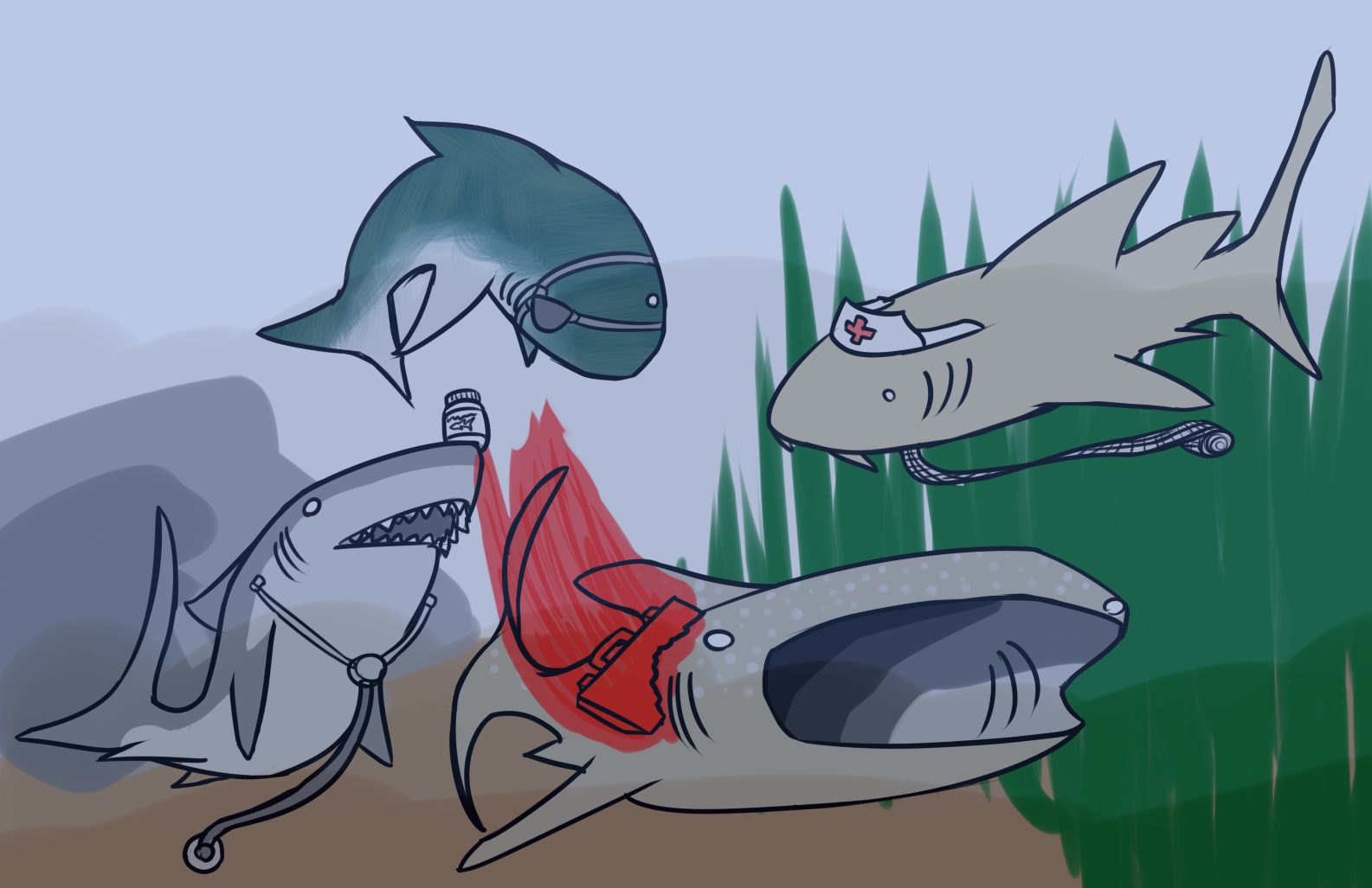 Nurse shark helping a patient shark
