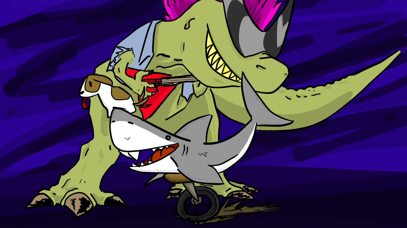 Shark & FrankerZ riding a unicycle